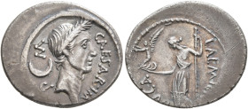 Julius Caesar, 49-44 BC. Denarius (Silver, 19 mm, 3.09 g, 12 h), with L. Aemilius Buca, moneyer, Rome, January-February 44 BC. CAESAR•IM - P - M Wreat...