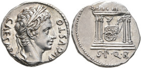 Augustus, 27 BC-AD 14. Denarius (Silver, 19 mm, 3.78 g, 5 h), uncertain Spanish mint (Colonia Patricia or Tarraco?), circa 18 BC. CAESARI AVGVSTO Laur...