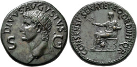 Divus Augustus, died AD 14. Dupondius (Orichalcum, 29 mm, 16.39 g, 7 h), Rome, struck under Gaius (Caligula), 37-41. DIVVS•AVGVSTVS / S - C Radiate he...