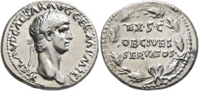 Claudius, 41-54. Denarius (Silver, 19 mm, 3.84 g, 6 h), Lugdunum, 41-42. TI CLAVD CAESAR AVG GERM P M TR P Head of Claudius to right, wearing oak wrea...
