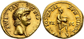 Nero, 54-68. Aureus (Gold, 19 mm, 7.66 g, 7 h), Lugdunum, 62-63. NERO•CAESAR•AVG•IMP• Bare head of Nero to right. Rev. PONTIF MAX TR P VIIII COS IIII ...