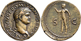 Domitian, as Caesar, 69-81. Dupondius or As (Orichalcum, 29 mm, 11.72 g, 7 h), Lugdunum, 77-78. CAESAR•AVG•F•DOMITIANVS•COS V Laureate head of Domitia...