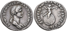 Domitia, Augusta, 82-96. Denarius (Silver, 19 mm, 3.44 g, 5 h), Rome, 82-83. DOMITIA AVGVSTA IMP DOMIT Draped bust of Domitia to right, wearing pearl ...