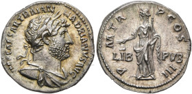 Hadrian, 117-138. Denarius (Silver, 18 mm, 3.62 g, 6 h), Rome, circa 121. IMP CAESAR TRAIAN HADRIANVS AVG Laureate and draped bust of Hadrian to right...