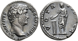 Hadrian, 117-138. Denarius (Silver, 17 mm, 3.60 g, 6 h), Rome, 137-July 138. HADRIANVS AVG COS III P P Bare head of Hadrian to right. Rev. VOTA PVBLIC...