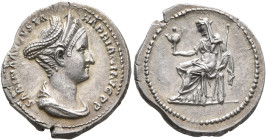 Sabina, Augusta, 128-136/7. Denarius (Silver, 19 mm, 3.22 g, 7 h), Rome, circa 128-129. SABINA AVGVSTA HADRIANI AVG P P Diademed and draped bust of Sa...