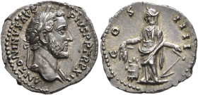 Antoninus Pius, 138-161. Denarius (Silver, 19 mm, 3.71 g, 7 h), Rome, 148-149. ANTONINVS AVG PIVS P P TR P XII Laureate head of Antoninus Pius to righ...