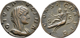 Diva Paulina, died before 235. Sestertius (Orichalcum, 30 mm, 18.66 g, 12 h), Rome, 236. DIVA PAVLINA Veiled and draped bust of Diva Paulina to right....
