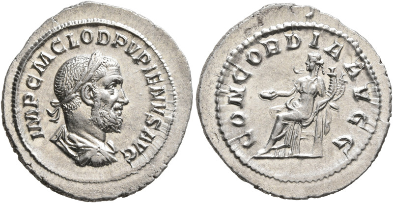 Pupienus, 238. Denarius (Silver, 22 mm, 2.60 g, 1 h), Rome, circa April-June 238...