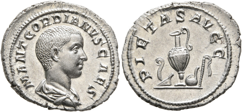 Gordian III, as Caesar, 238. Denarius (Silver, 21 mm, 3.46 g, 6 h), Rome, circa ...