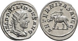 Philip I, 244-249. Antoninianus (Silver, 22 mm, 3.50 g, 6 h), Rome, 248-249. IMP PHILIPPVS AVG Radiate, draped and cuirassed bust of Philip I to right...