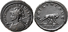 Probus, 276-282. Antoninianus (Bronze, 21 mm, 3.58 g, 12 h), Siscia, 277. IMP C M AVR PROBVS P F AVG Radiate, helmeted and cuirassed bust of Probus to...