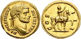 Diocletian, 284-305. Aureus (Gold, 19 mm, 5.22 g, 7 h), Cyzicus, 287. DIOCLETIANVS AVGVSTVS Laureate head of Diocletian to right. Rev. COS III Dioclet...