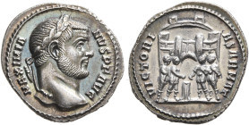 Maximianus, first reign, 286-305. Argenteus (Silver, 18 mm, 2.73 g, 12 h), Rome, 294-295. MAXIMIA-NVS P F AVG Laureate head of Maximianus to right. Re...