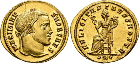 Maximinus II, as Caesar, 305-309. Aureus (Gold, 21 mm, 5.29 g, 7 h), Ticinum, 305-306. MAXMINV-S NOB CAES Laureate head of Maximinus II to right. Rev....