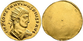 Constantine I, 307/310-337. Uniface Medallion (Gold, 22 mm, 3.79 g), Siscia (?), circa 318-320. IMP CONSTANTINVS PIVS F AVG Radiate, draped and cuiras...