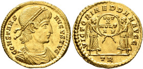 Constans, 337-350. Solidus (Gold, 22 mm, 4.32 g, 6 h), Treveri, 347-348. CONSTANS - AVGVSTVS Pearl-diademed, draped and cuirassed bust of Constans to ...