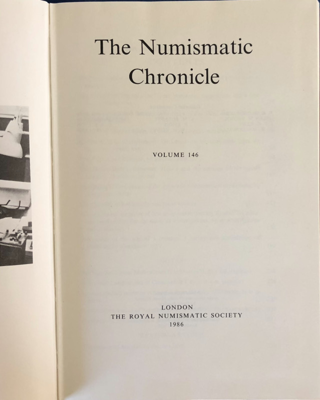 AA.VV. The Numismatic Chronicle Vol. 146. London The Royal Numismatic Society 19...