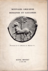BOURGEY E. – Paris, 13 – Juin, 1952. Collection de Monsieur X.. Monnaies grecques romaines et gauloise. Nn. 239, tavv. 4. Ril. editoriale sciupata, bu...