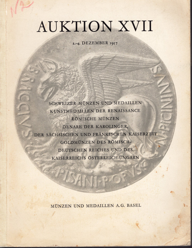 MUNZEN UND MEDAILLEN A.G. - Basel, 2\4 - Dezember, 1957. Schweizer munzen und me...