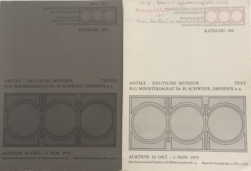 Busso. Katalog 280. 2 Cataloghi Text- Tafeln. Sammlung Ministerialrat Dr. H. Sch...