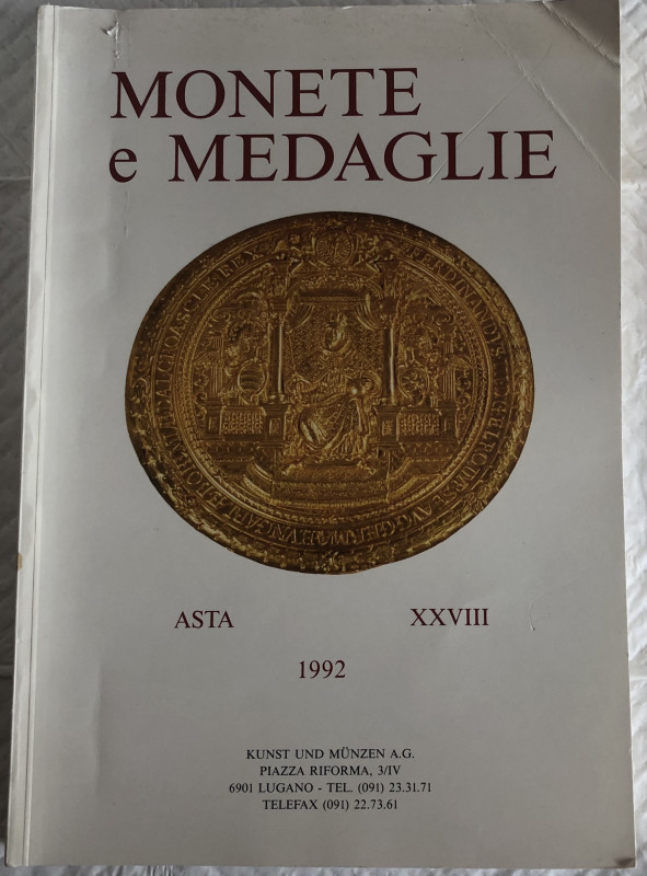 Kunst und Munzen asta No.XXIII. Monete e Medaglie. 18-19-20 Giugno 1992. Brossur...