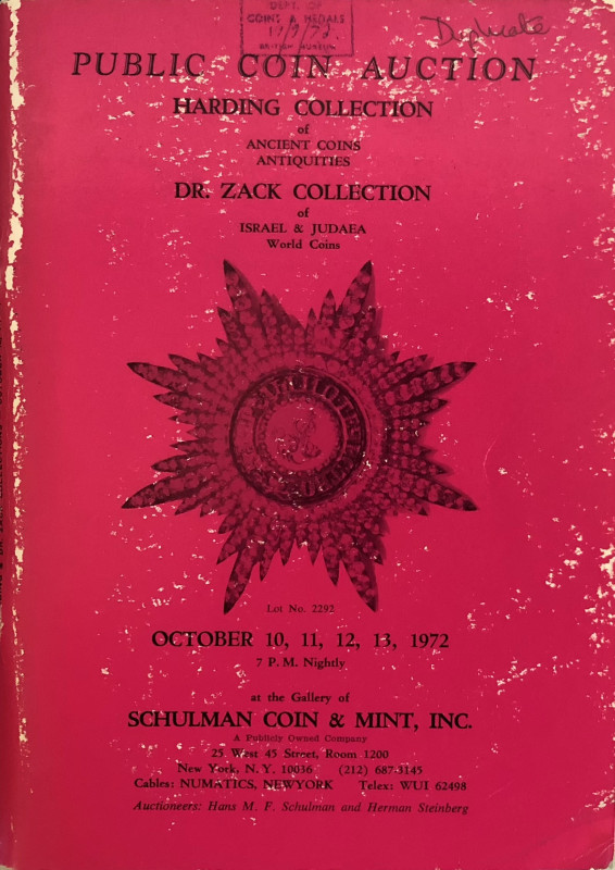 Schulman J. Harding Collection of Ancient Coins Antiquities, Dr. Zack Collection...