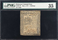 DE-88. Delaware. May 1, 1777. 4 Shillings. PMG Choice Very Fine 35.
No. 16288.

Estimate: $150.00- $250.00