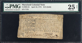 MD-64. Maryland. April 10, 1774. $1/2. PMG Very Fine 25 Net. Previously Mounted, Split.
PMG comments "Previously Mounted, Split."

Estimate: $80.00...