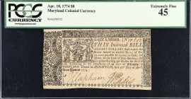 MD-70. Maryland. April 10, 1774. $8. PCGS Currency Extremely Fine 45.
No. 10512.

Estimate: $150.00- $250.00