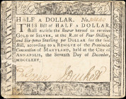 MD-82. Maryland. December 7, 1775. $1/2. Very Fine.
Stains, mounting remnants, pulls.

Estimate: $150.00- $200.00