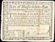 MA-285ct. Massachusetts. May 5, 1780. $20. Extremely Fine. Contemporary Counterfeit.
Great colors are seen on this $20. Some minor edge tears are not...