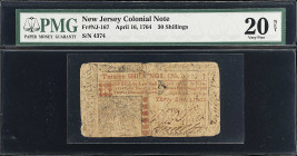 NJ-167. New Jersey. April 16, 1764. 30 Shillings. PMG Very Fine 20 Net. Split Repair.
PMG comments "Split Repair."

Estimate: $100.00- $150.00