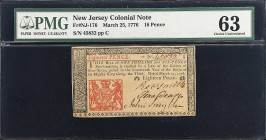 NJ-176. New Jersey. March 25, 1776. 18 Pence. PMG Choice Uncirculated 63.
No. 45832, Plate C. A popular type, especially so in this grade level. PMG ...