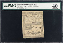 PA-154. Pennsylvania. April 3, 1772. 1 Shilling. PMG Extremely Fine 40.
No. 24296, Plate A.

Estimate: $150.00- $200.00