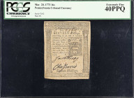 PA-162. Pennsylvania. March 20, 1773. 16 Shillings. PCGS Currency Extremely Fine 40 PPQ.
No. 2562, Plate B.

Estimate: $200.00- $300.00