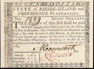RI-287. Rhode Island. July 2, 1780. $7. About Uncirculated. Remainder.
Without signature on reverse.

Estimate: $200.00- $300.00