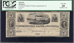 Apalachicola, Florida. Commercial Bank of Florida. 1846 $5. PCGS Currency Very Fine 20.

Estimate: $100.00- $200.00
