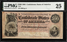 T-64. Confederate Currency. 1864 $500. PMG Very Fine 25. 
No. 2906, Plate A. Stonewall Jackson at right, mounted soldier at left with "DEO VINDICE" a...