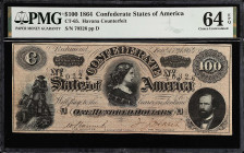 CT-65. Confederate Currency. 1864 $100. PMG Choice Uncirculated 64 EPQ. Havana Counterfeit.
Havana Counterfeit.

Estimate: $200.00- $300.00