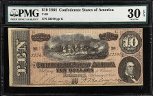 T-68. Confederate Currency. 1864 $10. PMG Very Fine 30 EPQ. 

Estimate: $30.00- $50.00