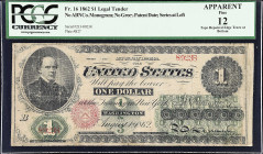 Fr. 16. 1862 $1 Legal Tender Note. PCGS Currency Fine 12 Apparent. Tape Repaired Edge Tears at Bottom.
PCGS Currency comments "Tape Repaired Edge Tea...