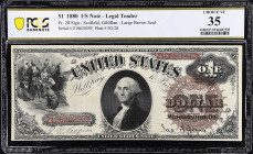 Fr. 28. 1880 $1 Legal Tender Note. PCGS Banknote Choice Very Fine 35.
Large brown spiked treasury seal. Scofield - Gilfillan signature combination.
...