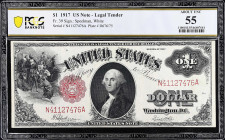 Fr. 39. 1917 $1 Legal Tender Note. PCGS Banknote About Uncirculated 55.
A bright AU example of this WWI era ace.

Estimate: $250.00- $350.00