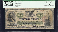 Fr. 93. 1862 $10 Legal Tender Note. PCGS Currency Very Good 10 Apparent. Small Edge Tears and Repairs.
PCGS Currency comments "Small Edge Tears and R...