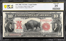 Fr. 121m. 1901 $10 Legal Tender Mule Note. PCGS Banknote Very Fine 25.
This is one of the more iconic designs to have graced American currency. Quite...
