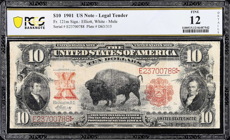 Fr. 121m. 1901 $10 Legal Tender Mule Note. PCGS Banknote Fine 12 Details. Design...