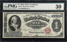 Fr. 215. 1886 $1 Silver Certificate. PMG Very Fine 30.
This ornate back Martha offers good eye appeal for the assigned grade.

Estimate: $600.00- $...