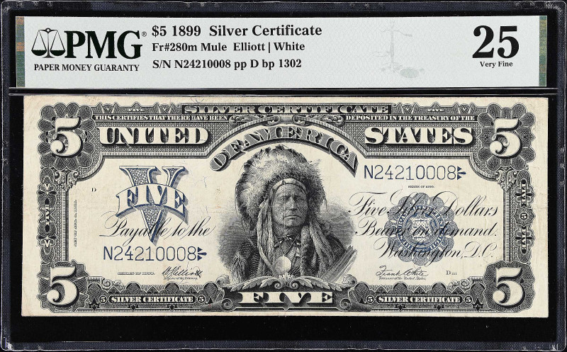 Fr. 280m. 1899 $5 Silver Certificate Mule Note. PMG Very Fine 25.
One of the mo...