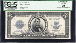 Fr. 282. 1923 $5 Silver Certificate. PCGS Currency Very Fine 20 Apparent. Ink Stains on Face in Portrait.
PCGS Currency comments "Ink Stains on Face ...